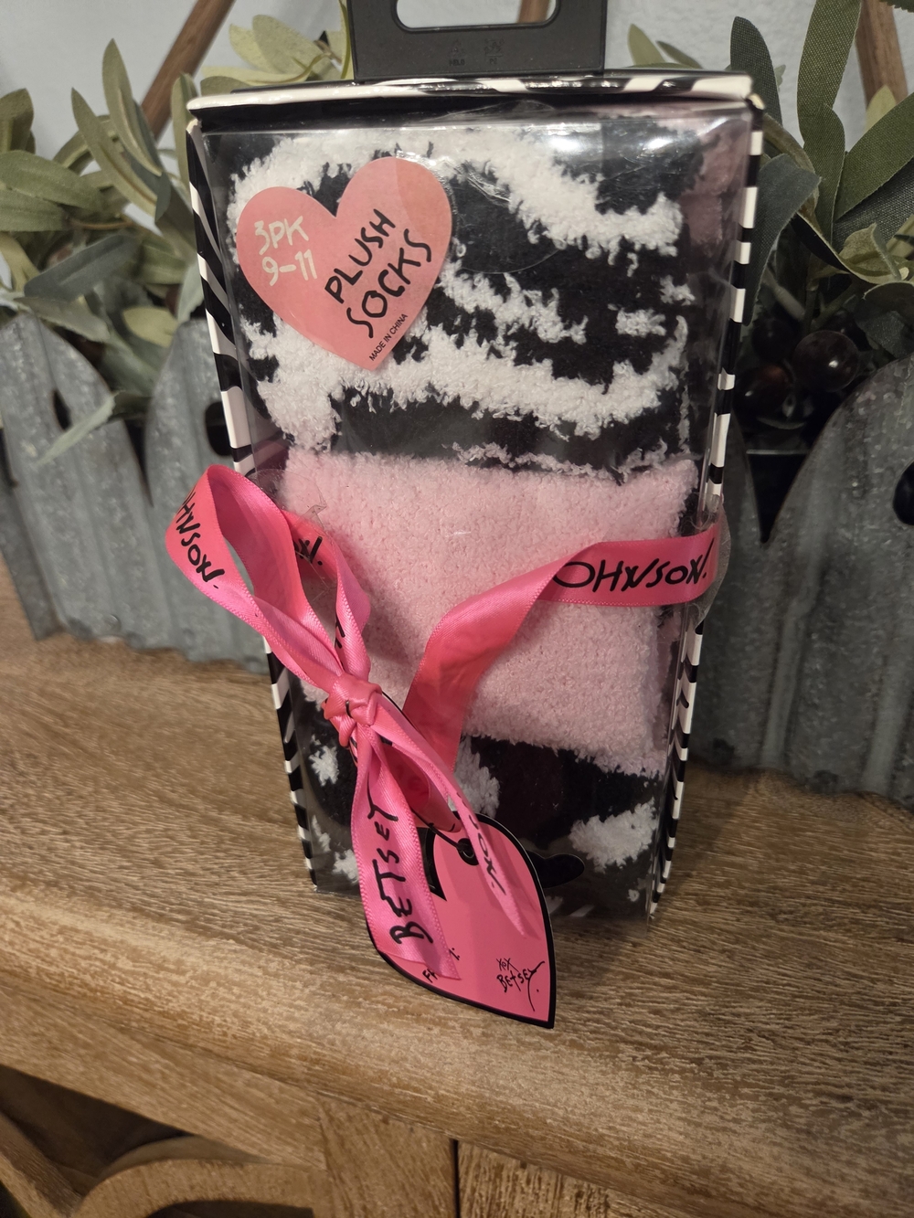 Betsey Johnson Pink & Black Plush Socks 3-Pack